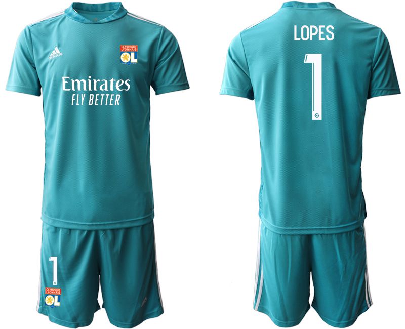 Men 2020-2021 club Olympique Lyonnais lake blue goalkeeper #1 Soccer Jerseys